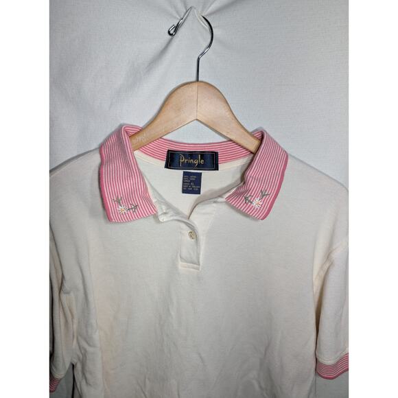 Vintage Pringle Wmens Button Up Collared Polo Embroidered Flower Sz XL - Picture 3 of 6